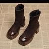 European spring and autumn high-heeled short boots women's 2025 new small man looks tall, autumn and winter thin with skirt thick-soled Martin boots
