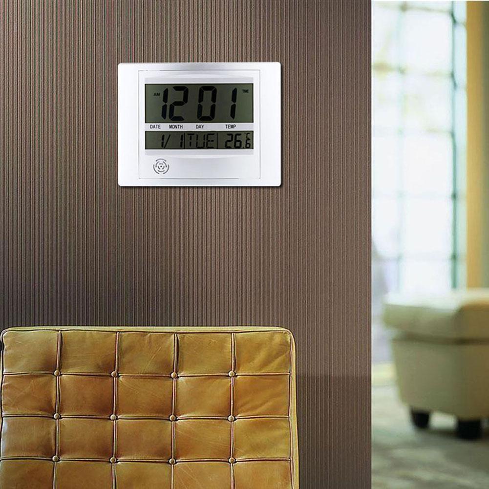 Digital LCD Home Office Decor Wall Clock Indoor Temperature Metal Wall Clock Day Wall Clock Bathroom Wall Clock