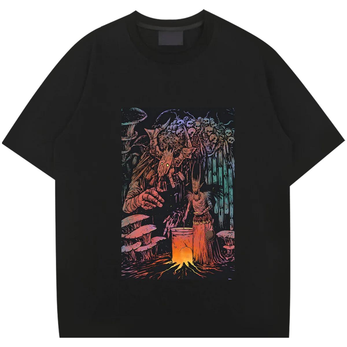 

Dryad O-Neck Tops Loose Big Size Tshirt American Retro Rapper Tees Trendy Print Cotton Clothes Casual Comfort Men s T Shirt DIY XXXXXL чорний