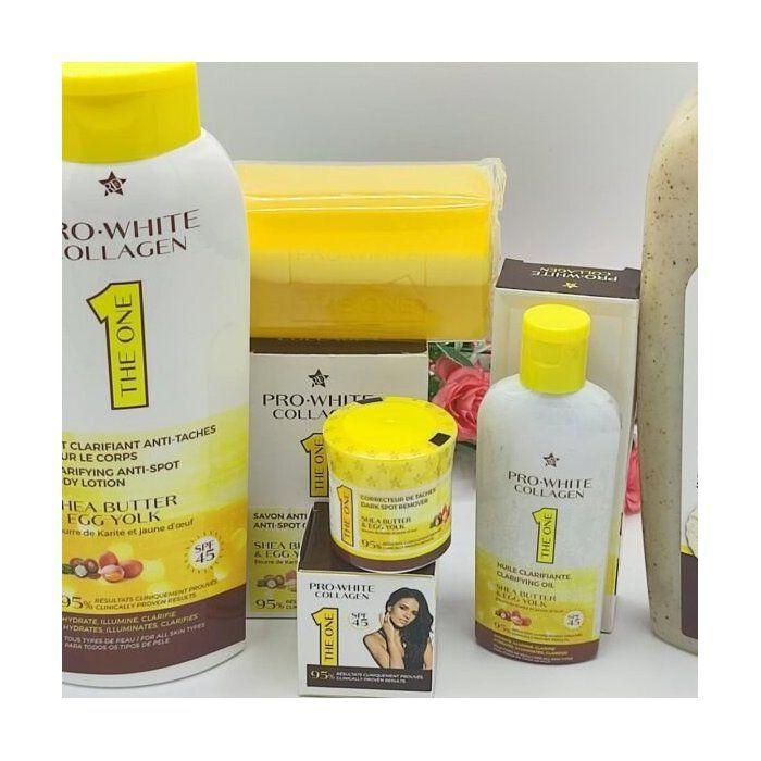Kit Pro White Collagen Complet 6 Produits - Gel Douche, Lait 500ml, Sérum Anti-Taches