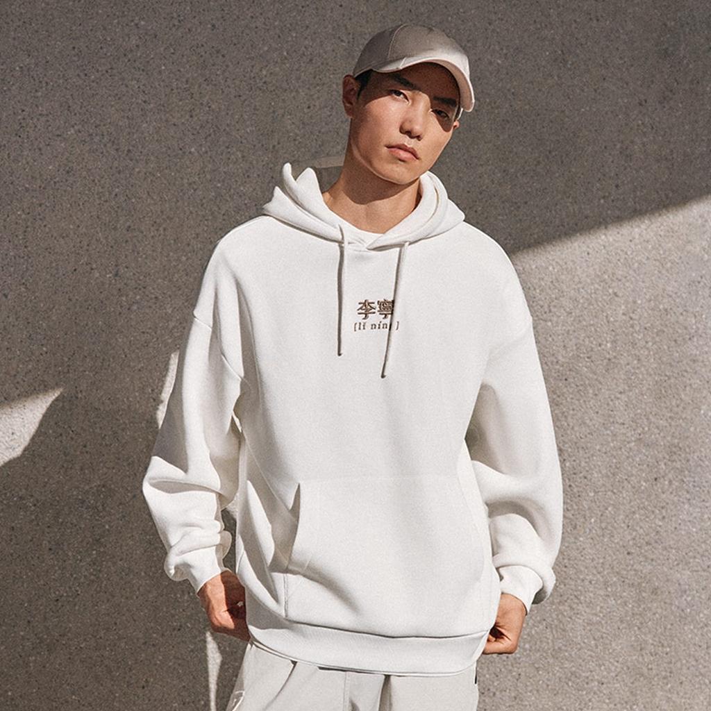 Li Ning Sports Life Collection Loose Fit Hooded American Print Letter Athleisure Versatile Fleece Lined Sweatshirt AWDU923-3