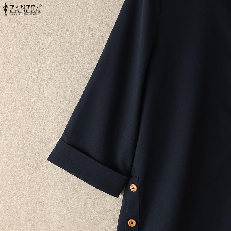 ZANZEA Women Solid Color Loose Casual 3/4 Sleeve Blouse