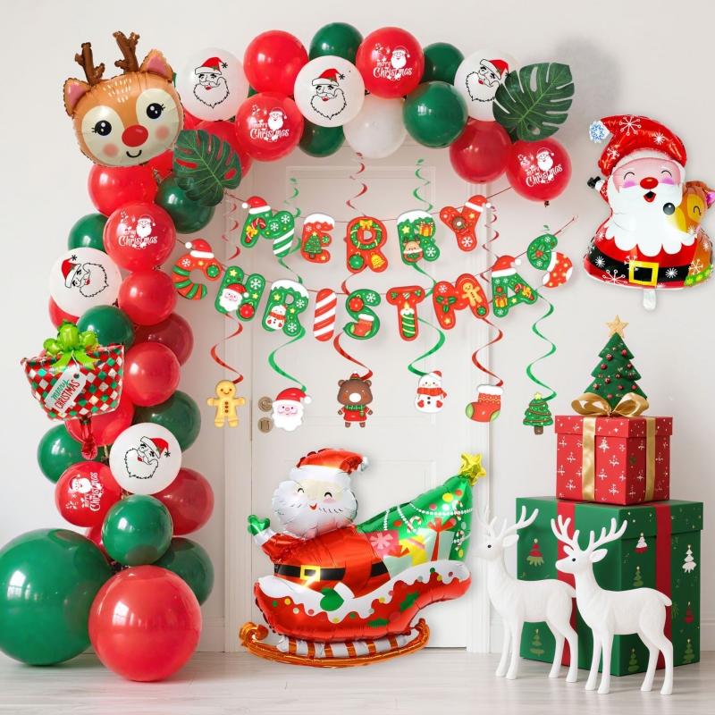 Christmas Balloon Decoration Santa Claus Reindeer Balloon Spiral Hanging Decoration Christmas Themed Printed Balloon