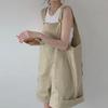 Women's Khaki Cotton Slimming Loose Overalls with Big Pockets - Summer Wide Leg Sling Shorts