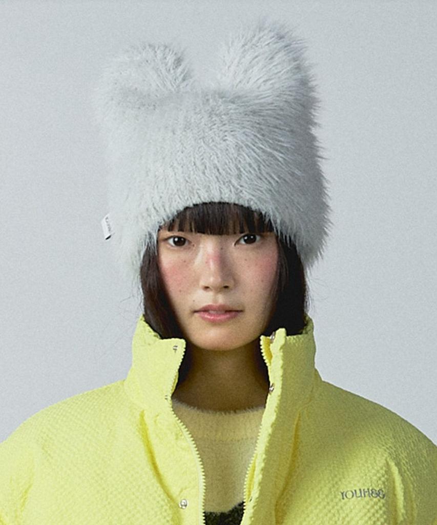 YOUHEE Hairy Cat Beanie Light Gray