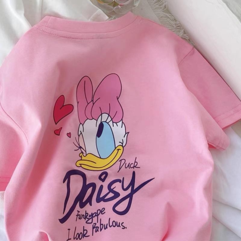 Girls' Pink T-Shirt Daisy Print Short-Sleeve Top Casual Fashion Multifunctional Children