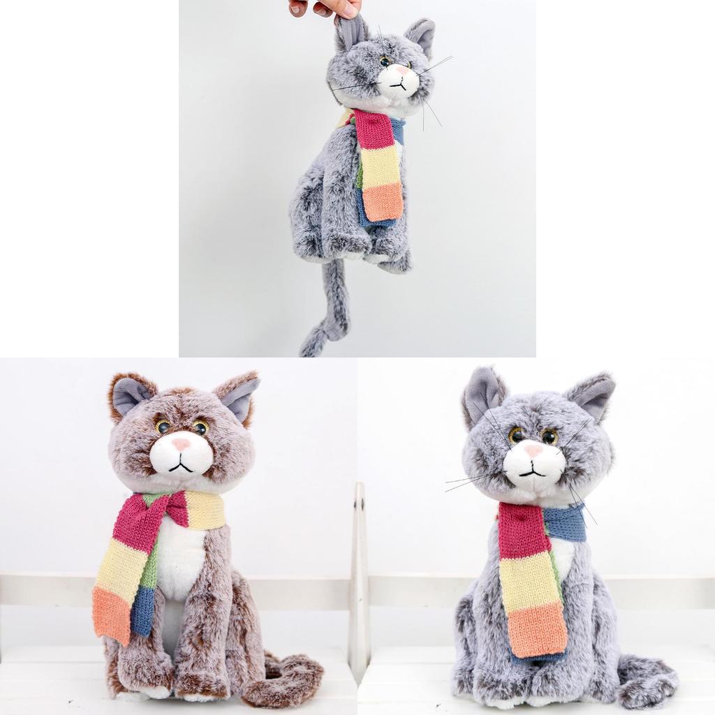 Cat Plush Toy With Scarf 28cm Soft Polyester Collectible Home Decor For Kids And Adults