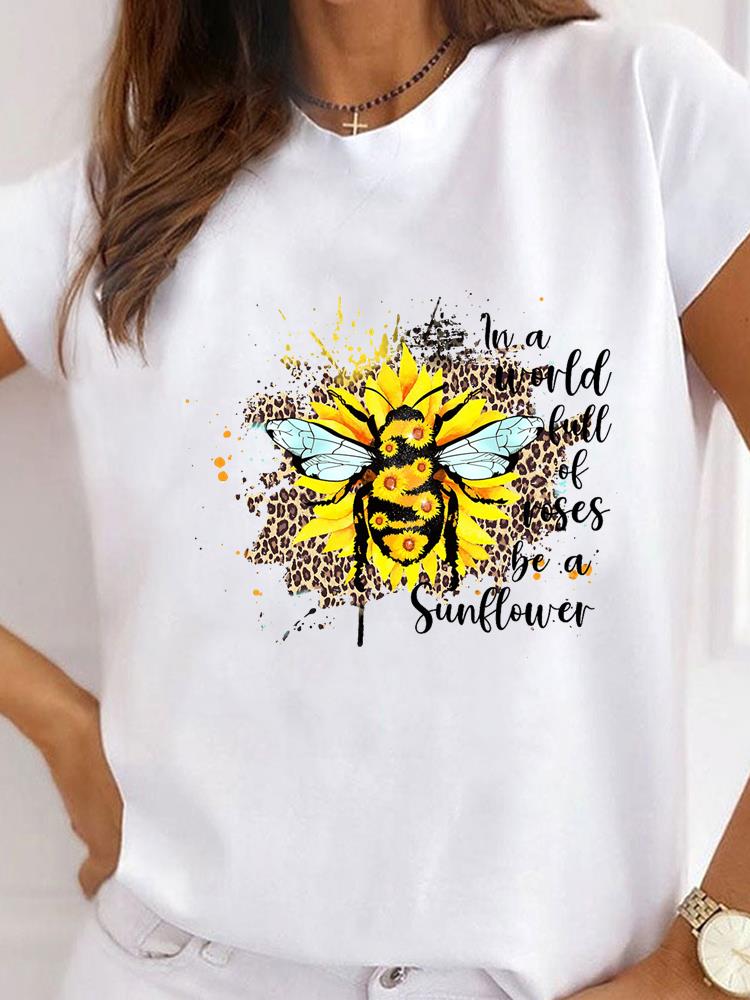 Women Clothes Bee Love Style Letter Clothing Print T Shirt Short Sleeve Summer Top Tee Basic Fashion Graphic T-shirt