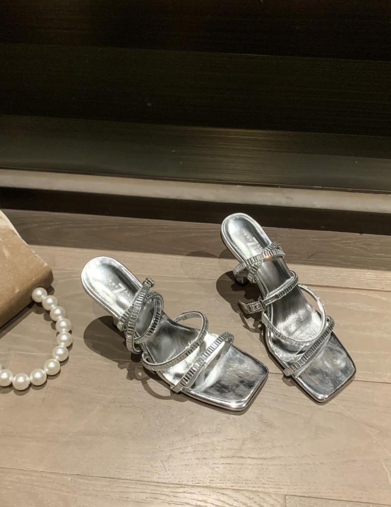 Silver Open-toed Rhinestone Transparent Wine Glass and Roman Sandals Female Sexy Fairy Style Crystal High Heels Niche Design