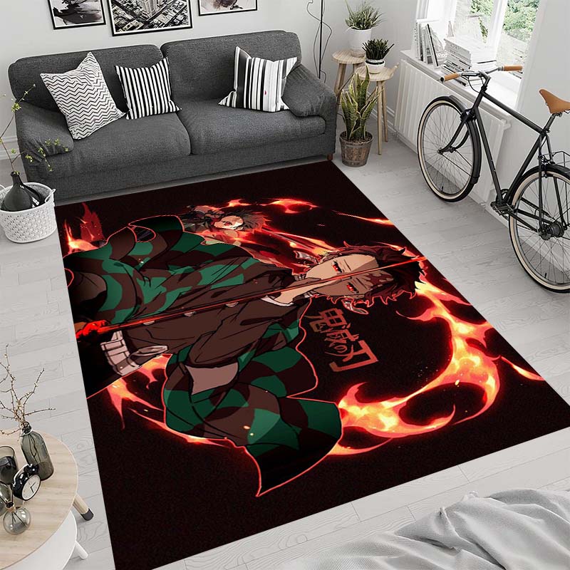 Anime-themed Kamado Nezuko Kimetsu No Yaiba Rug, Suitable for Playrooms, Bedrooms, Living Rooms, Sofas, and Other Home Décor;