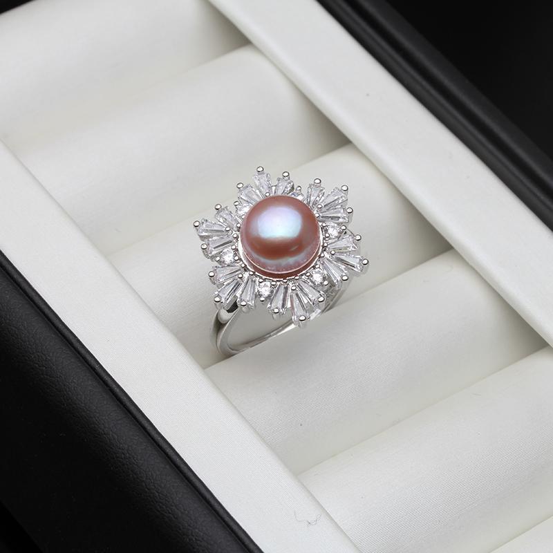 Real CopperRing With Pearls Woman,Trend Adjustable Natural Freshwater Pearl Ring Wife Mother Birthday Gift Black