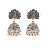 TopHanqi Retro Ethnic India Jhumka Jhumki Earrings Femme Antique Gold Color Carved Lotus Lantern Drop Earrings For Women Zircon