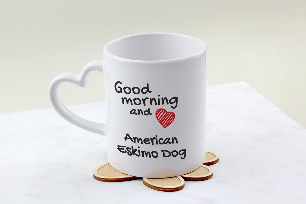 American Eskimo Dog, American Spitz - cup with a dog, adorable cup with a heart-shaped handle, universal gift from the Art-Dog brand