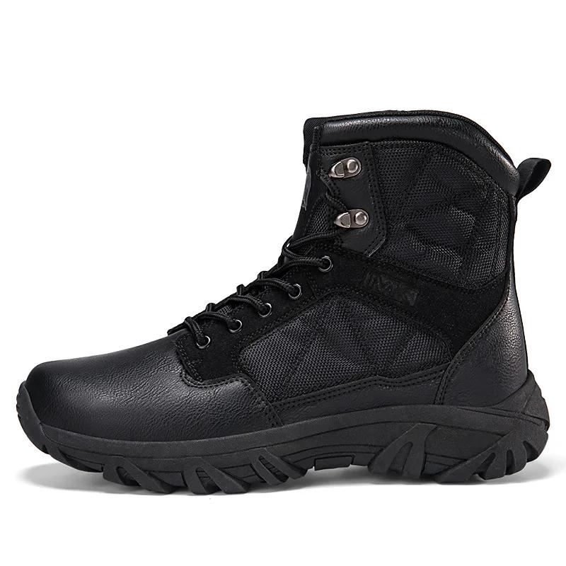 Fashion 2024 New High Top Leather Outdoor Men's Boots Breathable Desert Combat Work Ankle Outdoor Anti Slip Hiking Boots