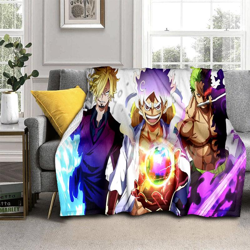 3D One P-Piece Cartoon Anime Flannel Blanket Soft Warm Throw Blanket for Bedroom Living Room Bed Camping Picnic Office Kids Gift