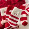 Female Winter Velvet Thickened Warm This Year Embroidered Mushroom Red Sleep Socks
