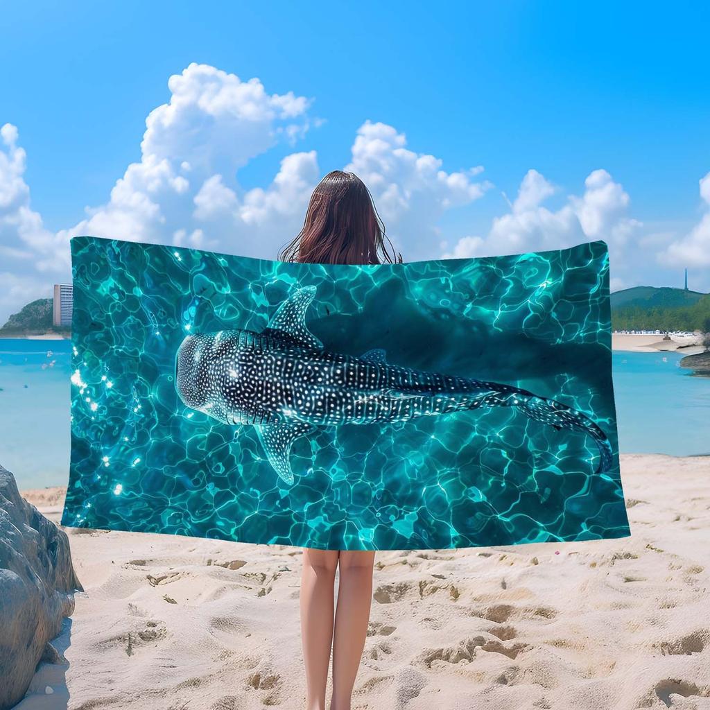 Whale Shark Water Ripple Printed Beach Towel Polyester Soft Quick Dry Large Bath Towel Summer Swimming Pool Surfing Blanket