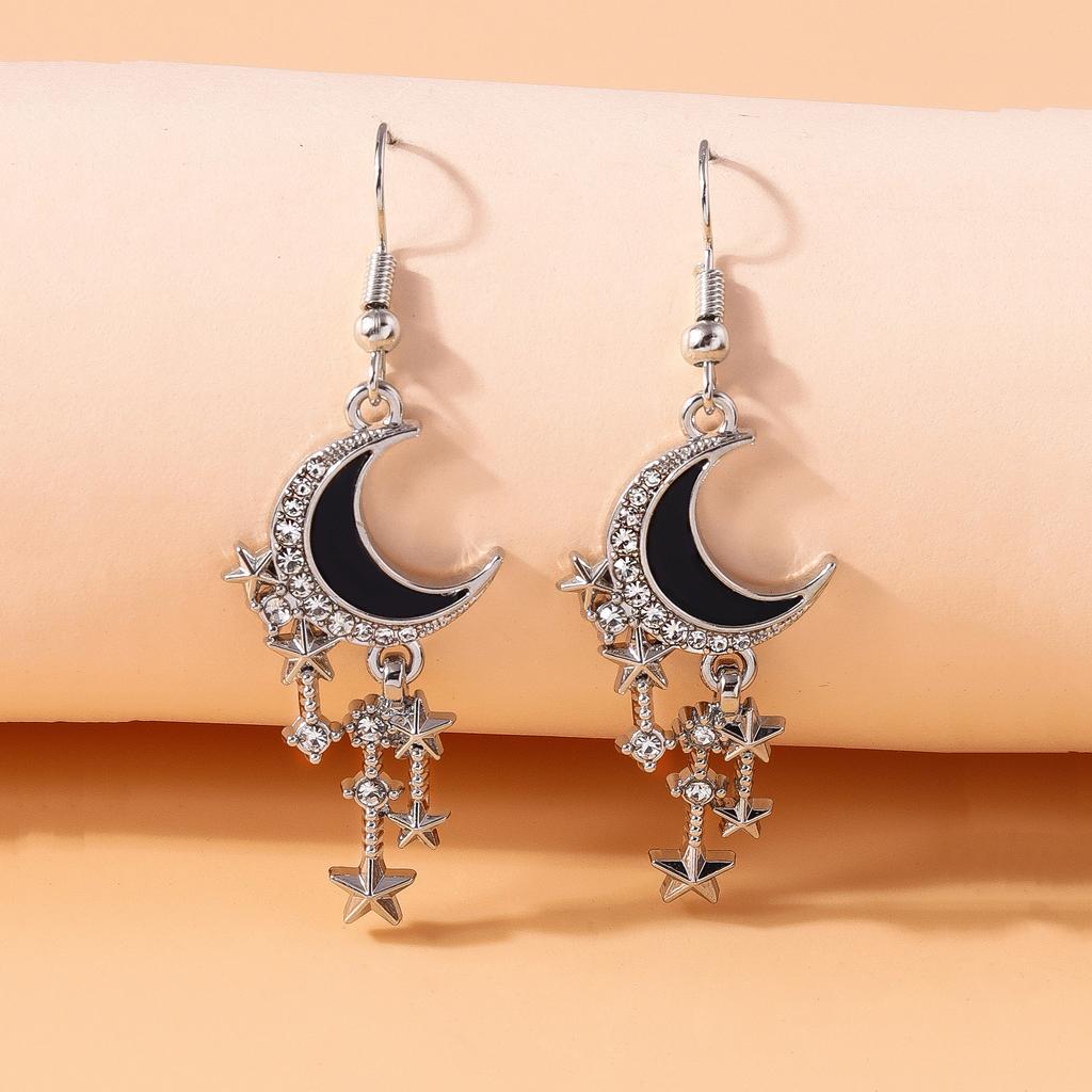Delicate Crystal CZ Y2K Star Moon Drop Earrings for Women Girl Love Heart Dangle Earrings Party Holiday Jewelry Gifts
