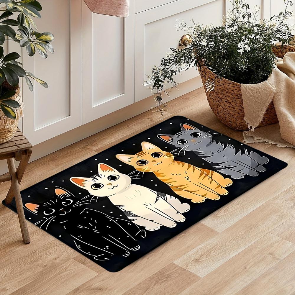 Adorable Cartoon Cat Carpet Mat Rug, Cute  Charming Home Decoration with Black Tone for Living Room Bedroom Home Rug