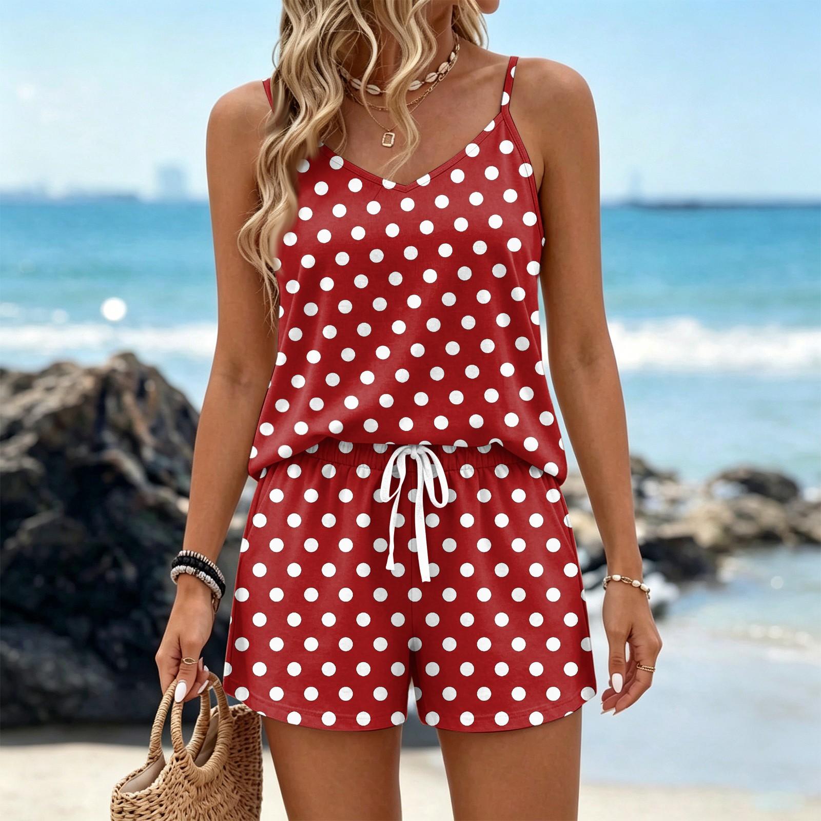 

Women s Summer Casual Two Piece Set Sleeveless Tank Top with Square Neckline and Floral Print Shorts with Pockets Lightweight Lounge Outfit XXXL червоний