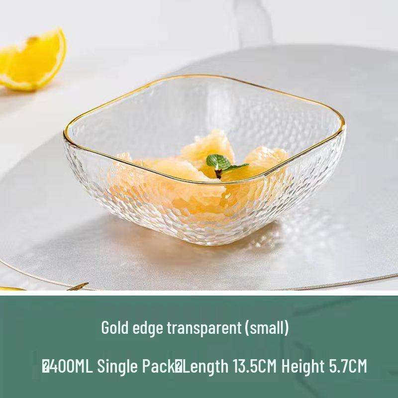 Simple Hammered Glass Square Bowl for Salad, Fruit, Dessert, and Storage