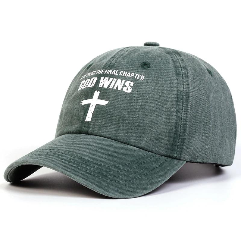 Unisex God Wins Cross Print Wash Baseball Caps Spring And Autumn Outdoor Adjustable Casual Hats Sunscreen Hat Sports Cap