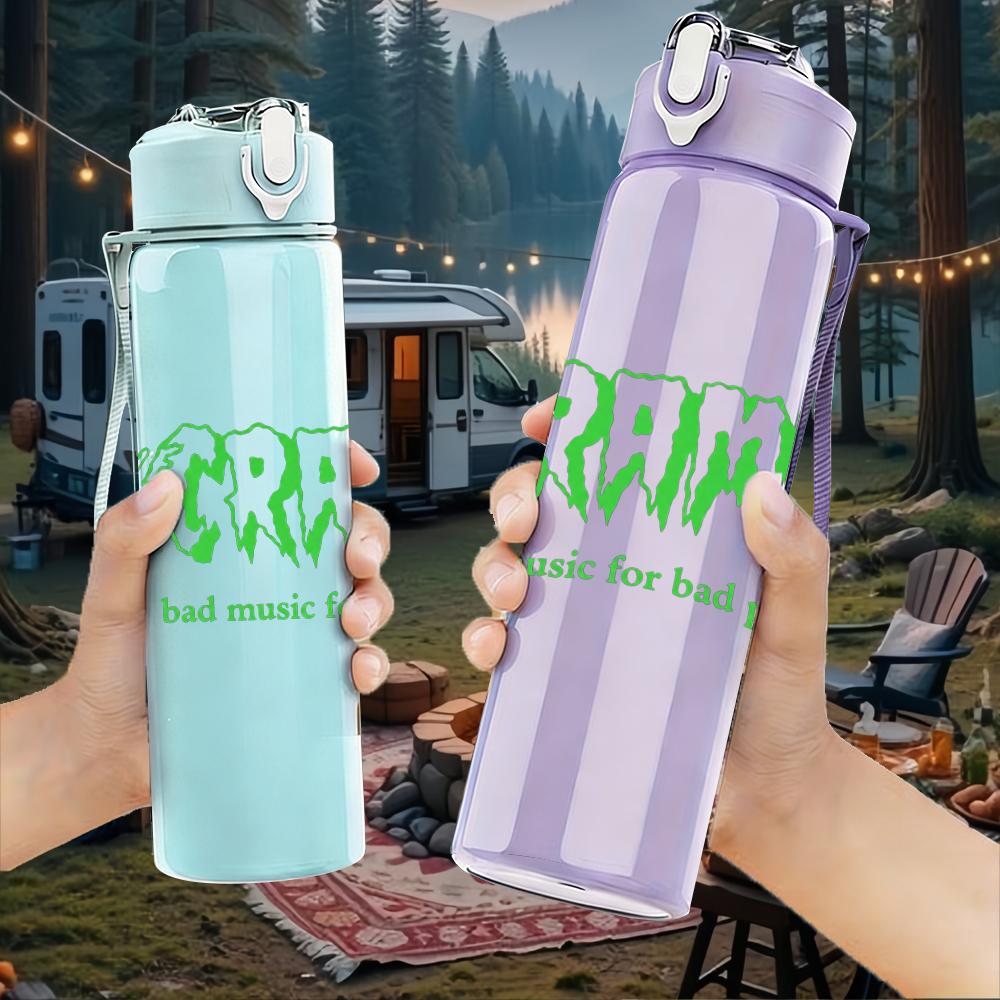 1PC The Cramps Band Green Retro Text Print 750ml Portable Sports Water Bottle Leakproof Gym Outdoor Travel Drink Cup
