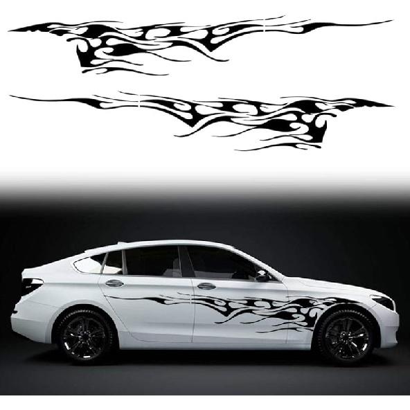 2Pcs 94.4'' Universal Flame Graphics Car Auto Body Side Sticker Racing Sports Self-Adhesive Side Strip Decal Decoration Accessories For Truck SUV