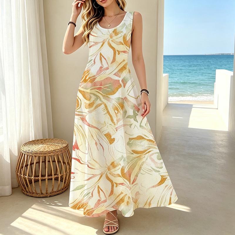 Women's Long Flowy Tank Dress Lightweight Sleeveless Loose Fit,Summer Resort Style,Comfortable for Beach Vacation,Daily Casual & Outdoor Wear