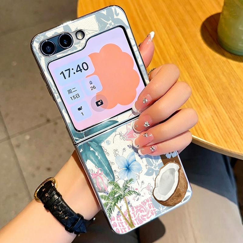 Summer Ocean Themed Phone Case For Samsung Galaxy Z FlIP 7 FE 6 5 Z Flip7 Flip6 Flip5 Luxury Plating PC+PU Leather Hybrid Folding Phone Cover