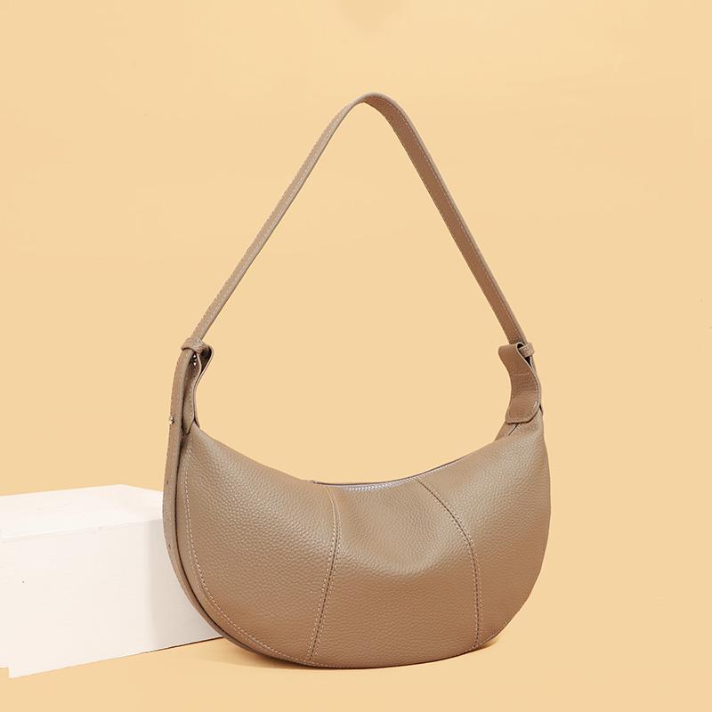 2026 New Arrival Women's Genuine Leather Crescent Vintage Solid Hobo Shoulder Bag Soft Cowhide Crossbody Bag for Daily Commute