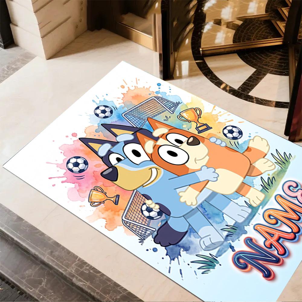 Bluey's Soccer Adventure Personalized Name Floor Rug Office Rug Suitable for Entryway Hallway Foyer Decorate room Anti-slip Rug Office home decor