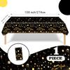 PARSUP 1PC Happy New Year Tablecloth - Disposable Black Gold NYE Theme Party Supplies - Rectangular Plastic Table Cover, 108 x 54'