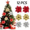 12Pcs With Clips Artificial Christmas Flowers with Stems Christmas Fake Blooms  Wedding Decor