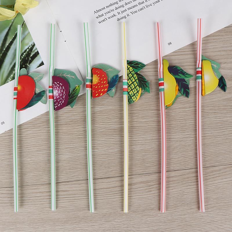 50pcs Hawaiian 3D Fruit Cocktail Straws Umbrella Drinking Straws Party Decor
