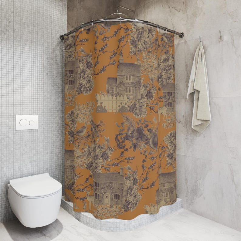

Brown Toile Shower Curtain For Cottagecore Bathroom – Cozy Dark Cottagecore Decor For Warm, Rustic Bathroom With Toile Print W60H190(CM)-1 Pcs