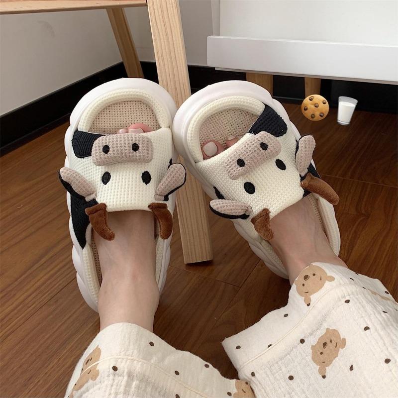 Simpatiche pantofole di mucca Pantofole di lino per interni domestici femminili per coppia Pantofole da esterno con fondo spesso antiscivolo Pantofole da donna con scivoli