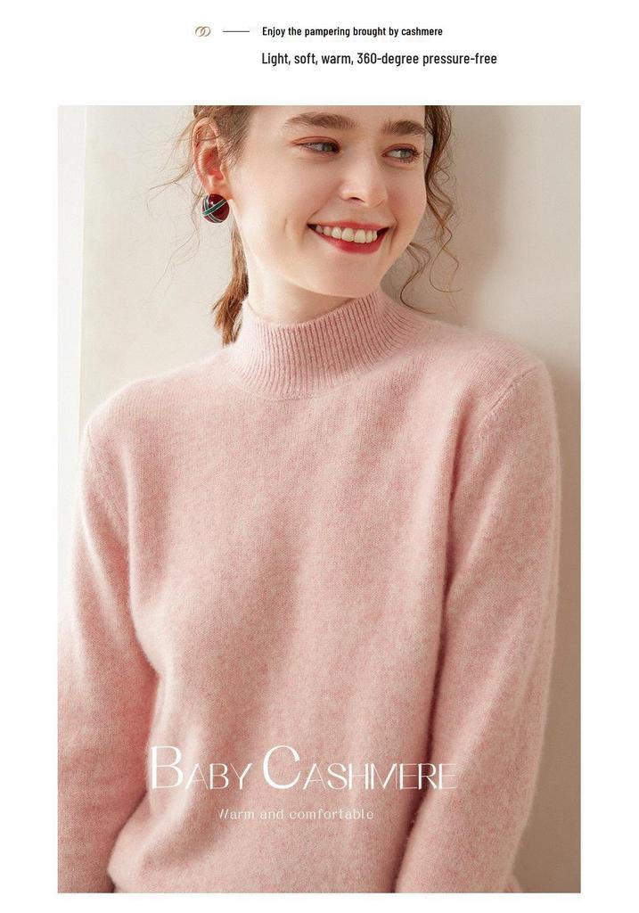 Women's 35% Cashmere Slim-Fit High-Neck Sweater - Elegant, Versatile, Solid Color Knitted Base Layer