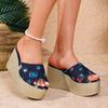 Foreign trade large size 36-43 casual denim with cool slippers women's shoes 2024 autumn new wedge slippers