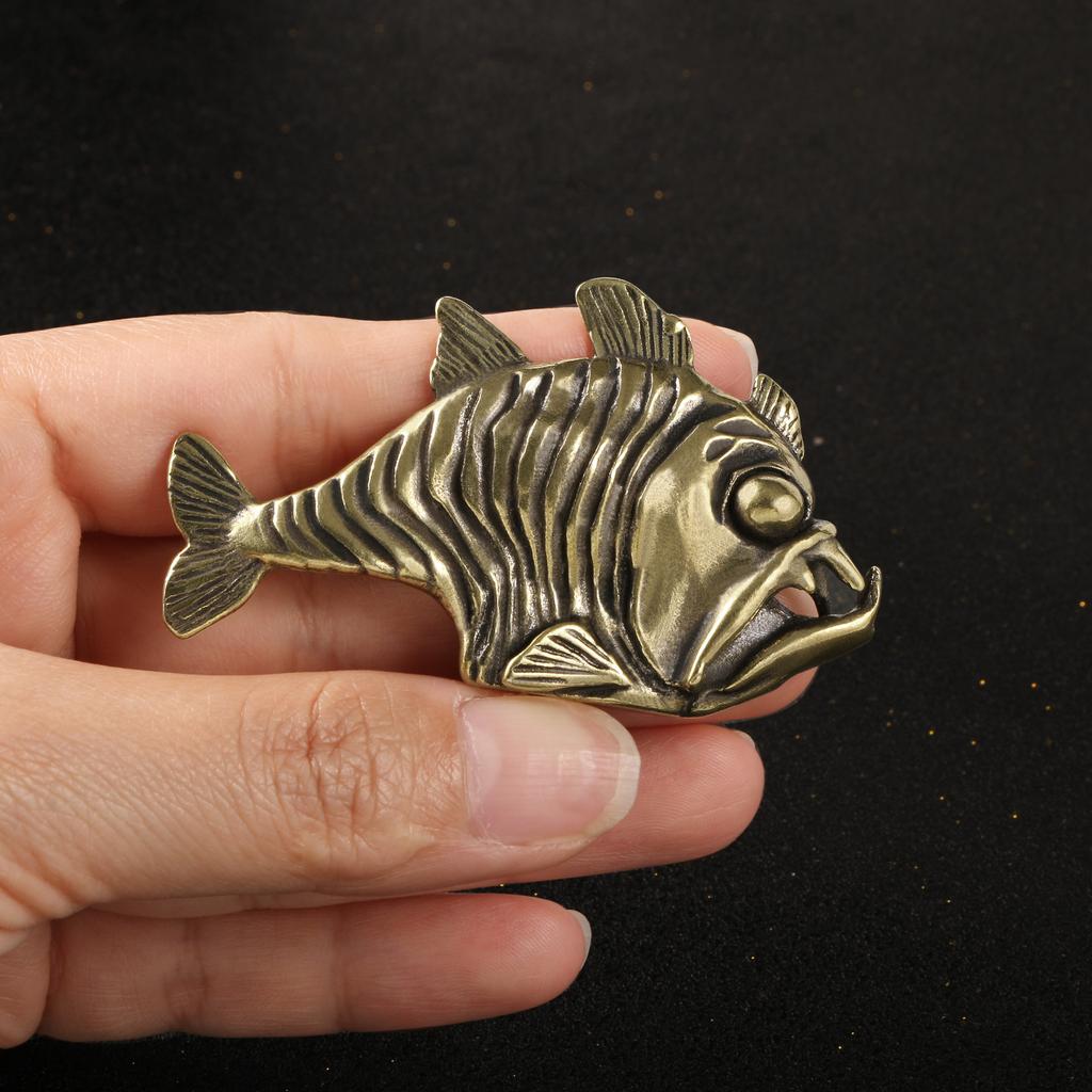 Piranha Messing Skrivebordsdekorasjon Figur Ornamenter Piranha Fisk Te Kjæledyr Kobber Håndverk Samling Dekorative Figurer