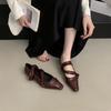 French Retro Ballet Shoes Single Shoes Women's Black Square Head Low Heel Loafers Soft Leather Soft Sole Mary Jane Shoes