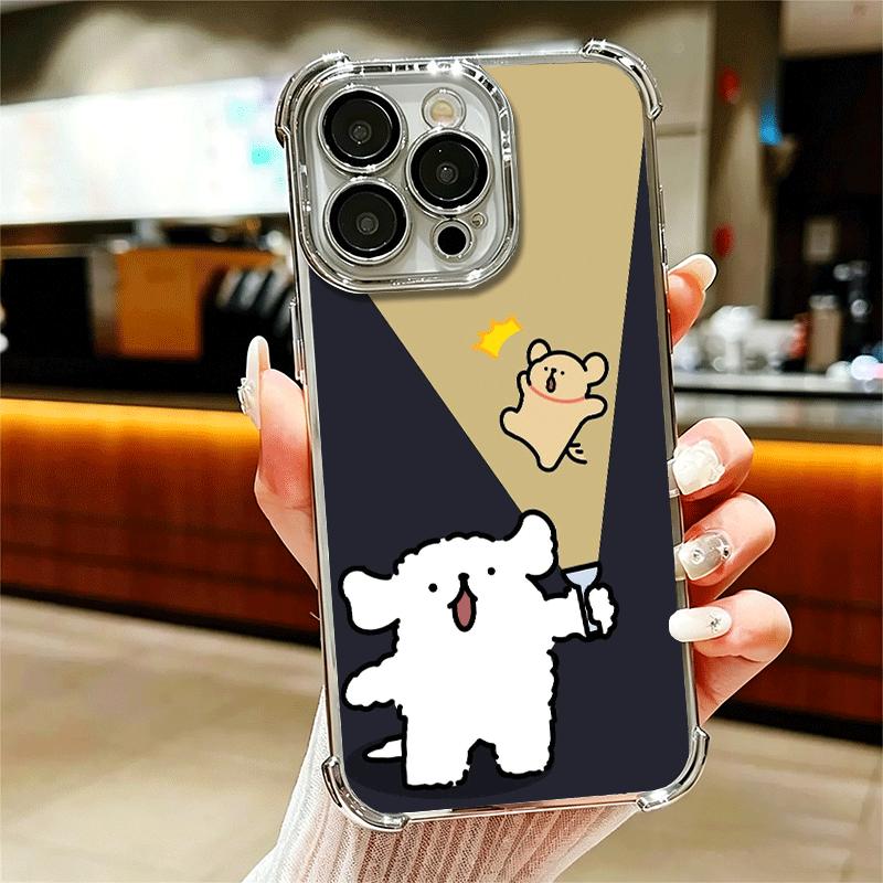 Kawaii Line Puppy Cute Soft Phone Case For iPhone 15 16 17 Air 14 Pro Max 16E Plus 13 12 Mini Plating Anti-Fall Fundas