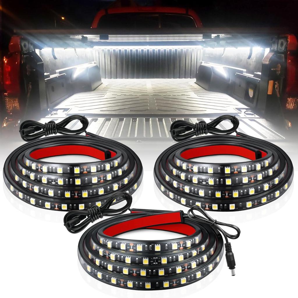 LivTee Truck Bed Lights, 3PCS 60 Inch 12V LED Light Strip with On-Off Switch Blade Fuse, 2-Way Splitter, Pickup Truck Accessories for Men - IP68