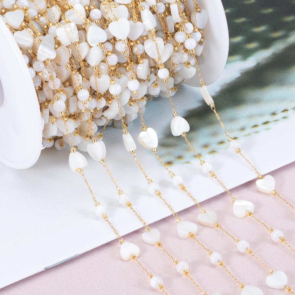 1Meter Stainless Steel Shell Beads Chain Flower Round Beaded Chain for DIY Necklace Bracelet Supplies Jewelry Making Accessories