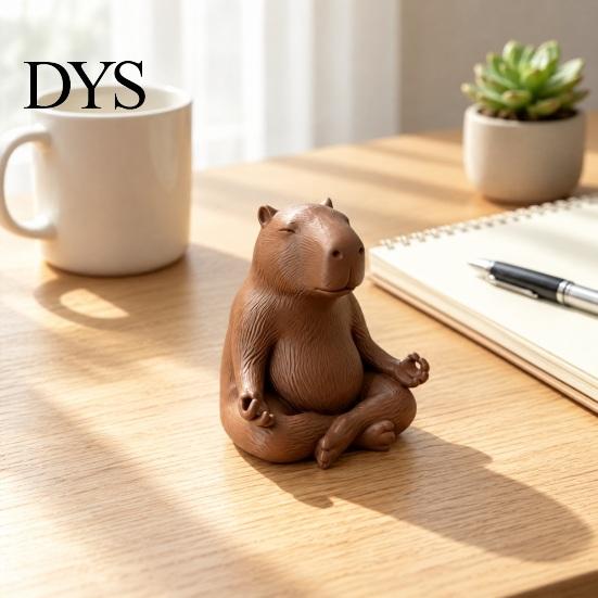 Solid PLA Plastic Figure Meditating Capybara Figurine, 3D Printed Yoga Statue, Zen DIY Hand Painted Craft Animal Ornament for Home Office Shelf