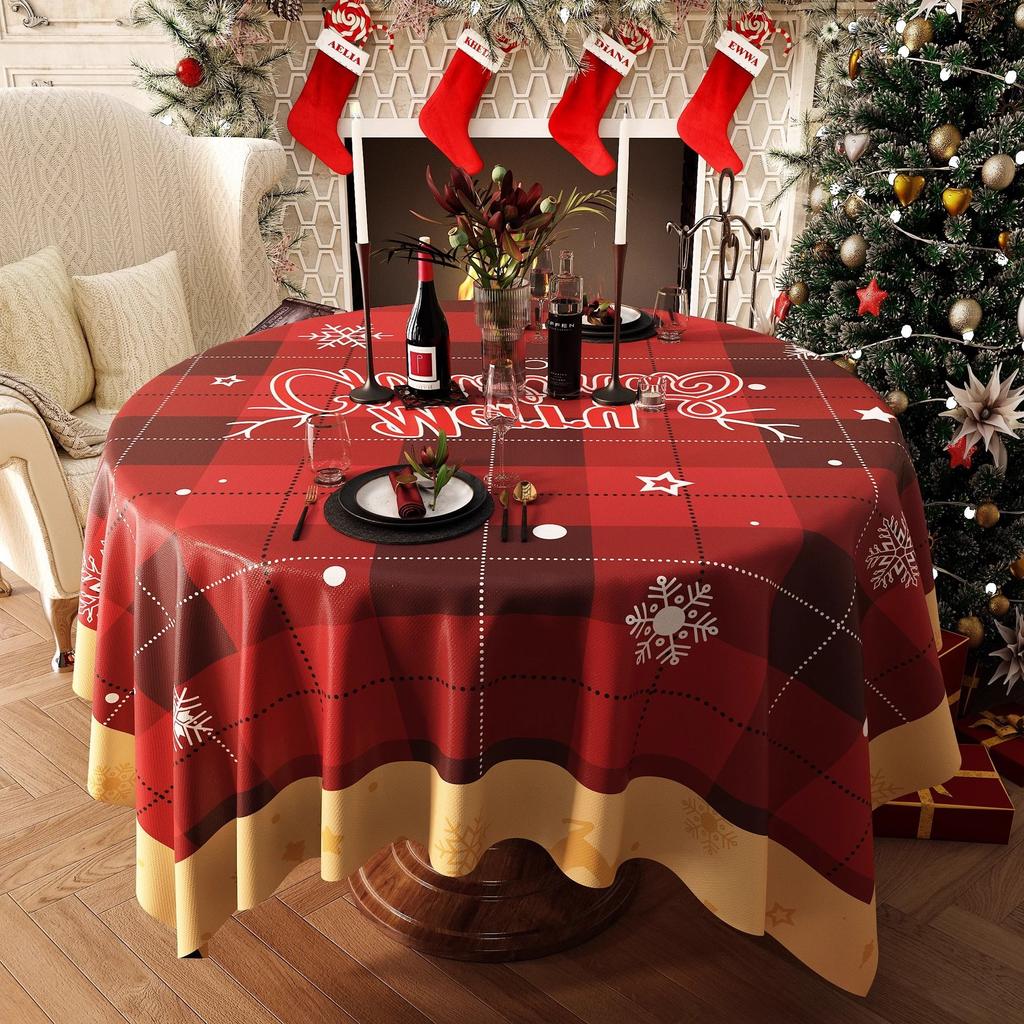 Christmas New Year Decor Round Tablecloth Waterproof Heat Resistant Washable Table Cover