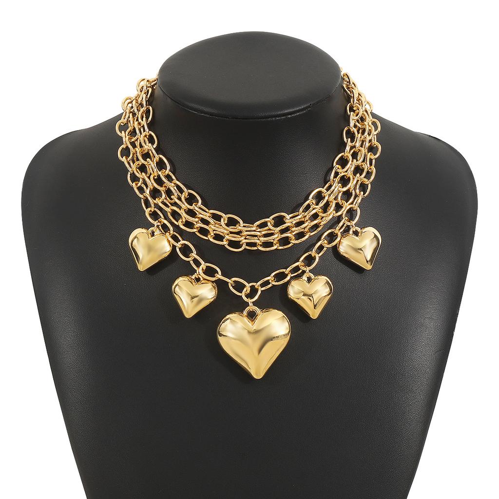 Tooxika Hip Hop Metal Style Love Heart Pendant Chain Necklace Exaggerated Personalised Geometric Collarbone Chain