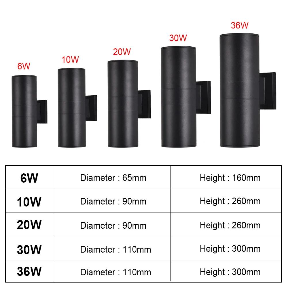 10W/20W/36W COB Up Down Dual-Head Wall Lamp Outdoor Sconces Waterproof IP65 Led Wall Porch Light Nordic Cylinder Balcony Fixture