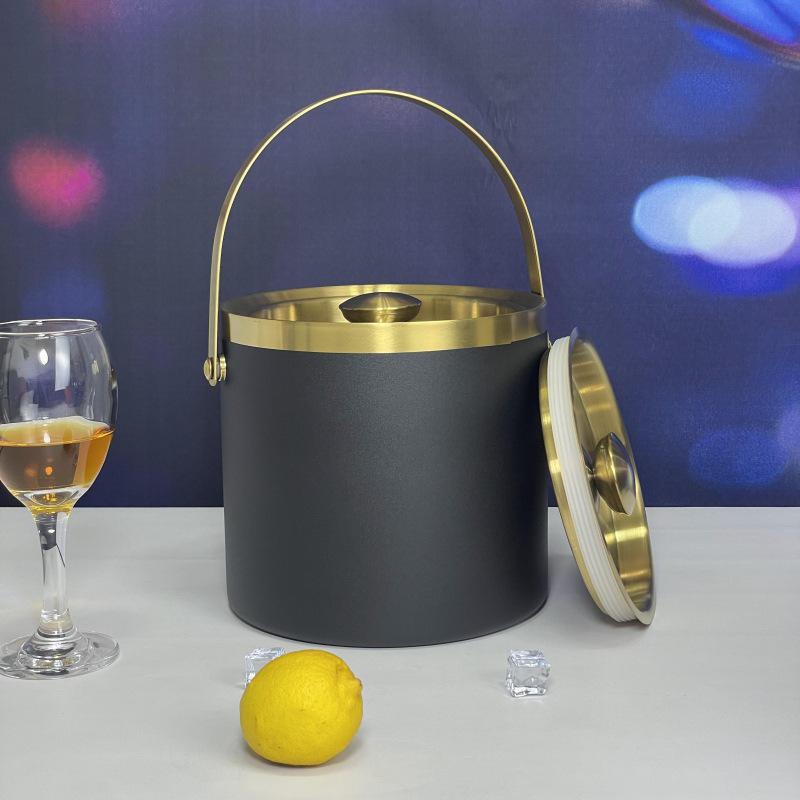 Stainless Steel Double-Layer Ice Bucket with Handle and Lid for Champagne, Wine, or Bar Use