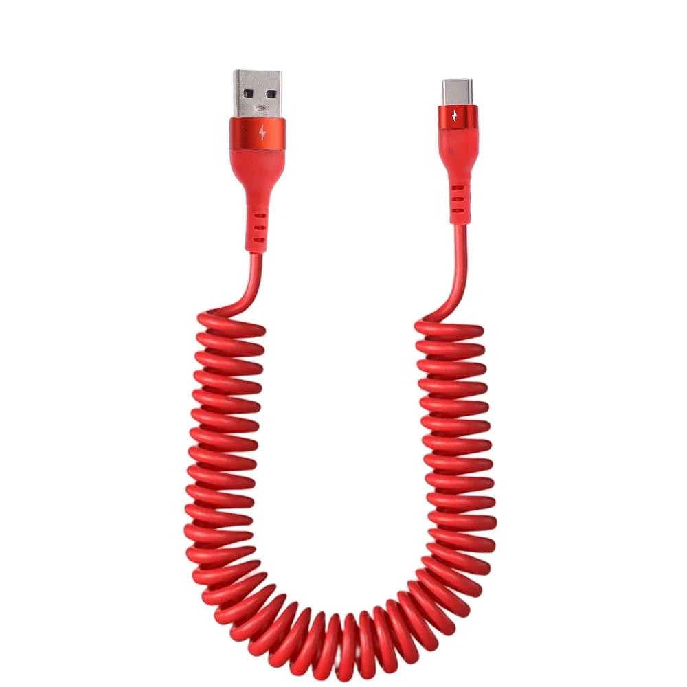 Coiled USB C Cable Car Charger Cable 66W 5A Super Quick Charging Mobile Phone Data Cables Retractable Android Auto Wire Cord
